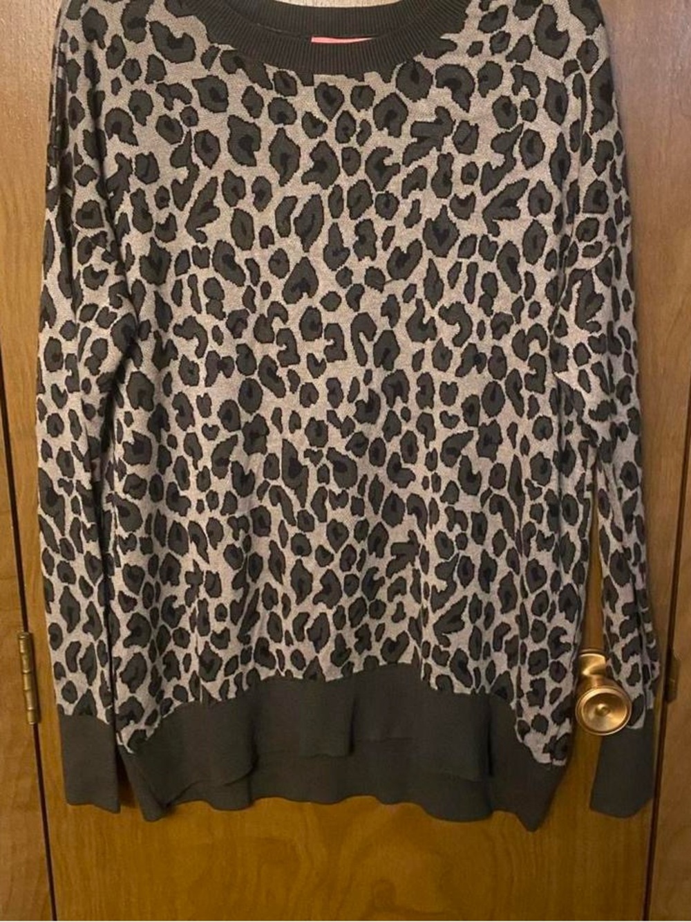 Isaac Mizrahi Taupe and Black Leopard Crewneck Sweater